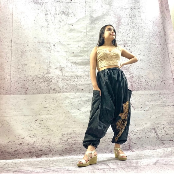 Handmade Stonewashed Ohm print Harem Pants - Picture 2 of 8